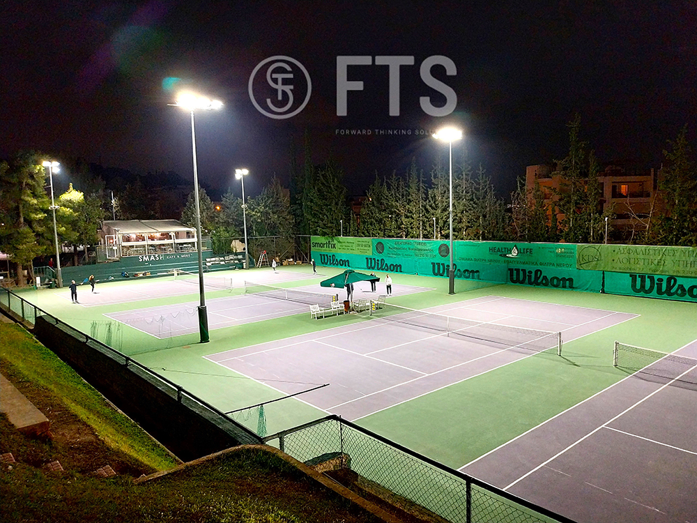 Φωτισμός γηπέδων tennis στον Ομιλο Αντισφαίρισης Πετρούπολης από την FTS HELLAS  Φεβρουάριος 2024
